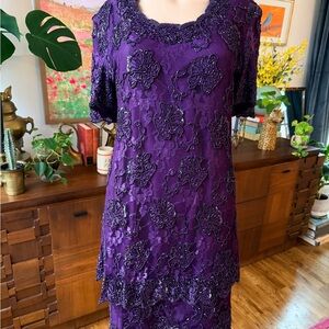 Chic Purple Embroidered Midi Dress